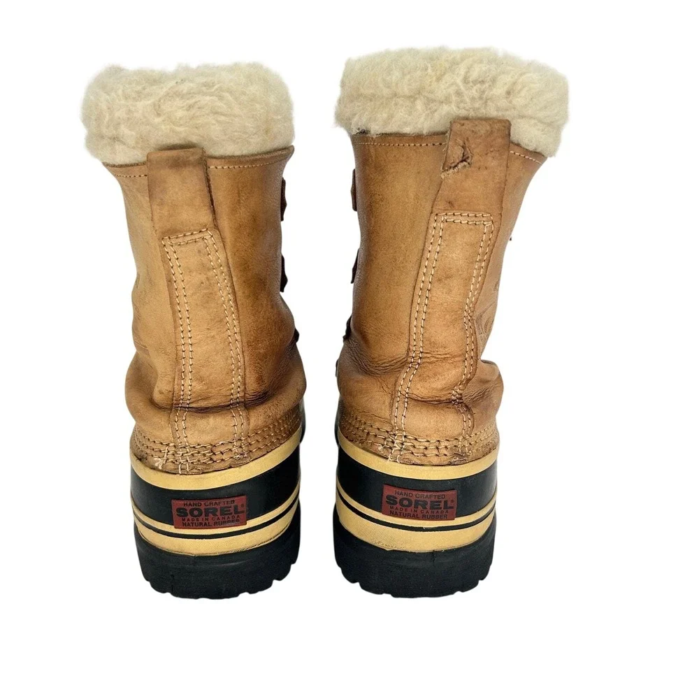 Vtg Sorel‎ Caribou Snow Duck Boots Men's 9 Tan Leather Wool Lined Kaufman Canada